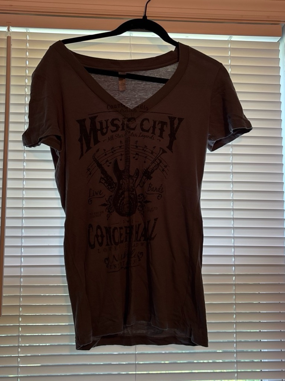 Music City Graphic V-Neck Women's Tee - Brown